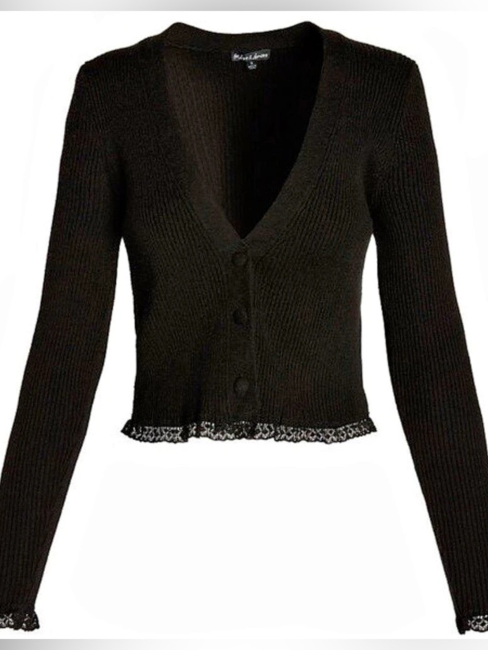 For Love and Lemons Black Lace-Trim Cardigan